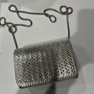 Women’s dressy silver small crossbody bag with rhinestones